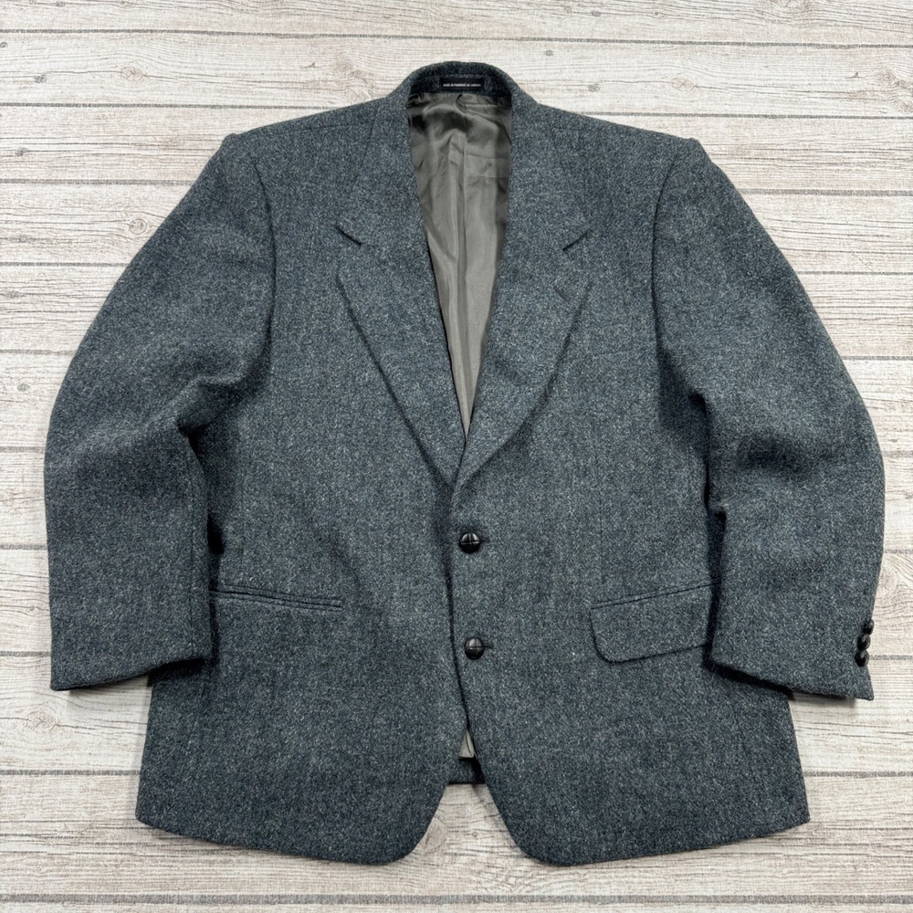 Vintage 90s Harris Tweed Blazer Men's 42R Gray Two Button Tailored Coat Scotland